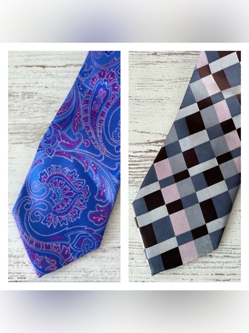TED BAKER Lot of TWO 100% Silk Ties Floral Paisley Plaid Pink Purple